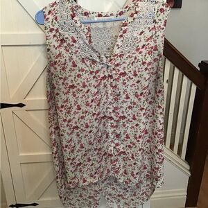 Democracy Floral Button-Down Blouse with Lace